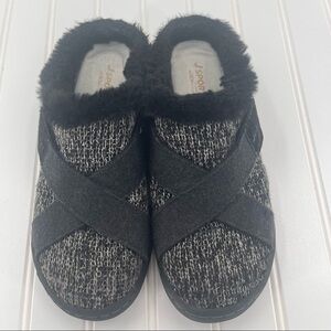 J Sport Memory Foam Black/White Faux Fur Lined Slip On Mules Size 8.5